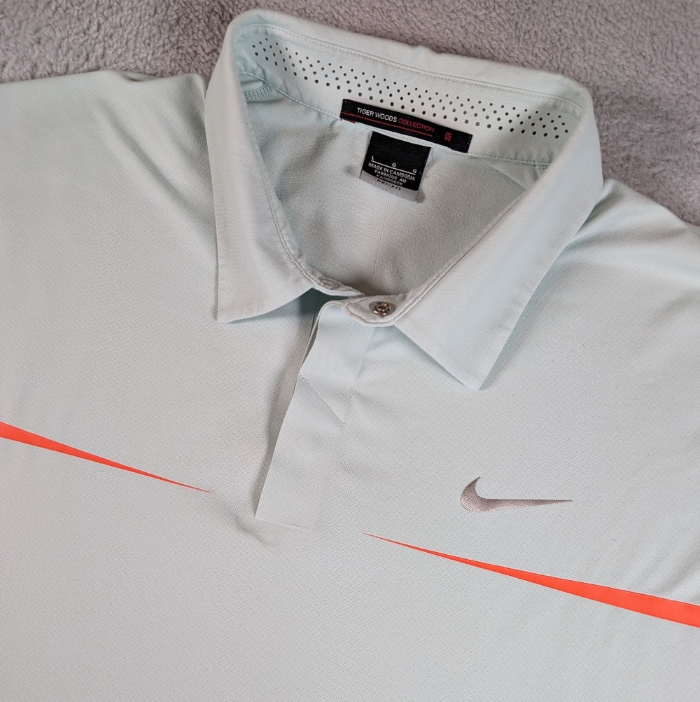 Nike Tiger Woods TW Collection Polo Shirt Mens L Mint Green Golf Dri Fit *Flaw*